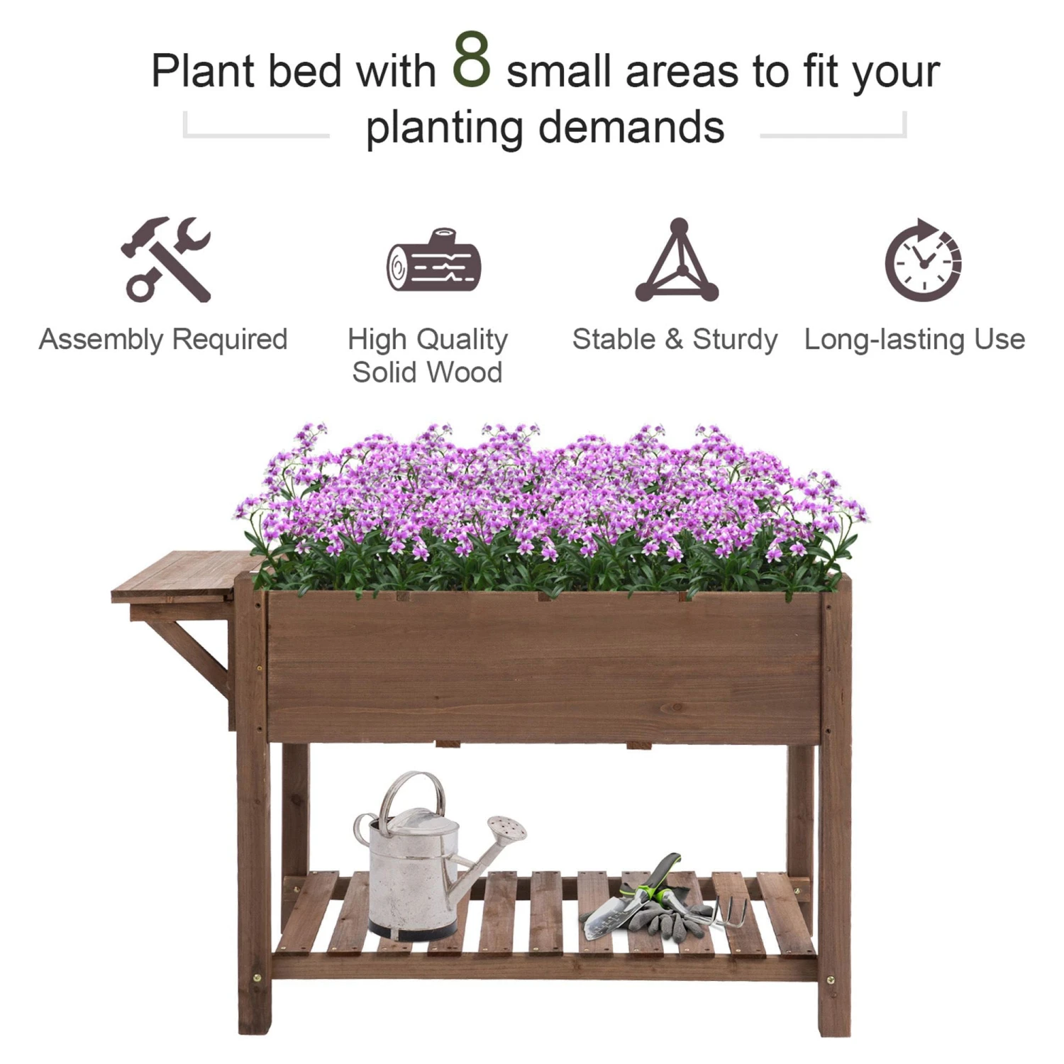 Outsunny Wooden Raised Garden Plant Stand Tall Flower Bed With Shelf 123 X 54 X 74cm 4 Outsunny Wooden Raised Garden Plant Stand Tall Flower Bed With Shelf 123 X 54 X 74cm - Image 4