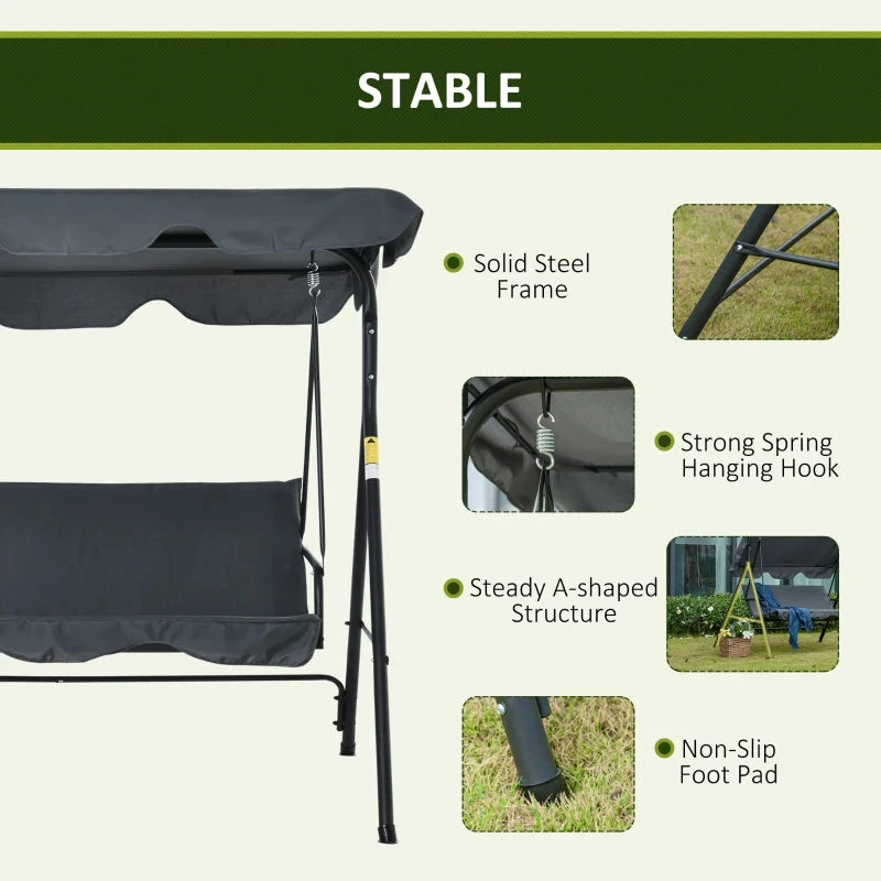 Outsunny Swing Chair 3-Seater -Dark Grey 6 Outsunny Swing Chair 3-Seater -Dark Grey - Image 6