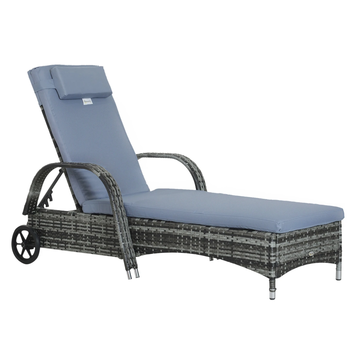 Outsunny Rattan Sun Lounger W/ Cushion - Grey 1 Outsunny Rattan Sun Lounger W/ Cushion - Grey