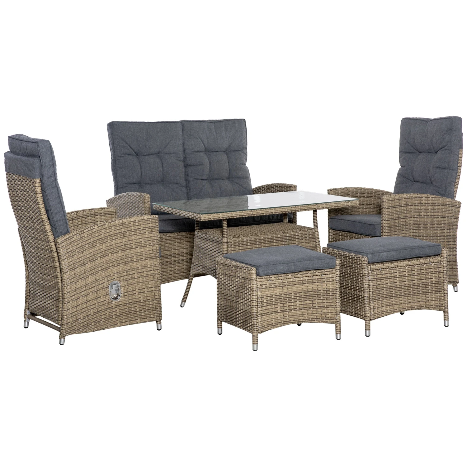 Outsunny Patio Furniture Dining Set With Recliner Armchairs 6 Piece - Brown 1 Outsunny Patio Furniture Dining Set With Recliner Armchairs 6 Piece - Brown