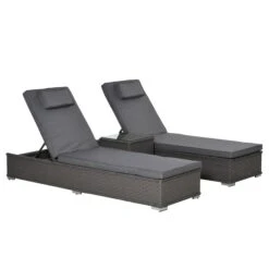 Outsunny Outdoor Rattan Lounger Set With Table - Grey -OUTSUNNY Store 1 1 6c5f4828 2830 418b a2c3 18b7ff7761bb
