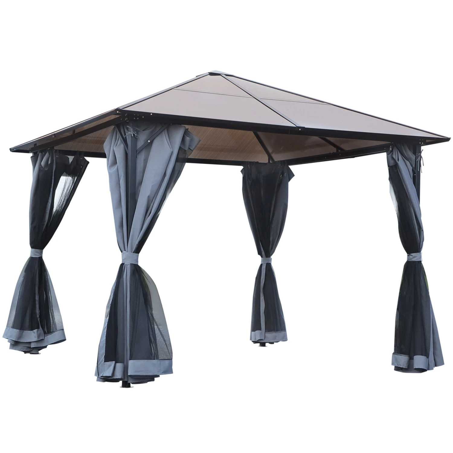 Outsunny Hardtop Gazebo With Aluminium Frame And Curtains 3 X 4m - Grey 2 Outsunny Hardtop Gazebo With Aluminium Frame And Curtains 3 X 4m - Grey - Image 2