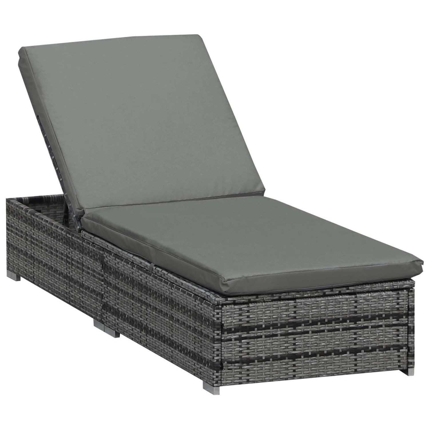 Outsunny Rattan Reclining Lounger - Grey 1 Outsunny Rattan Reclining Lounger - Grey
