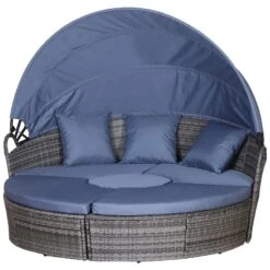 Outsunny Garden Daybed With Cushions - Grey With Blue Cushions