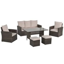 Outsunny Rattan Sofa Sets With Footstool - Brown