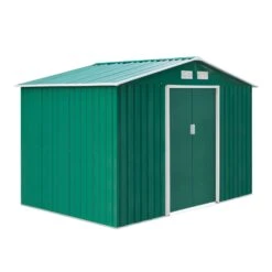 Outsunny Galvanised Metal Garden Shed 9ft X 6ft - Green
