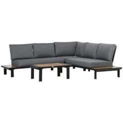 Outsunny Garden Corner Sofa With Table And Side Tables - Black