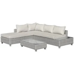 Outsunny Rattan Corner Sofa Set With Coffee Table 3 Piece 2m - Grey