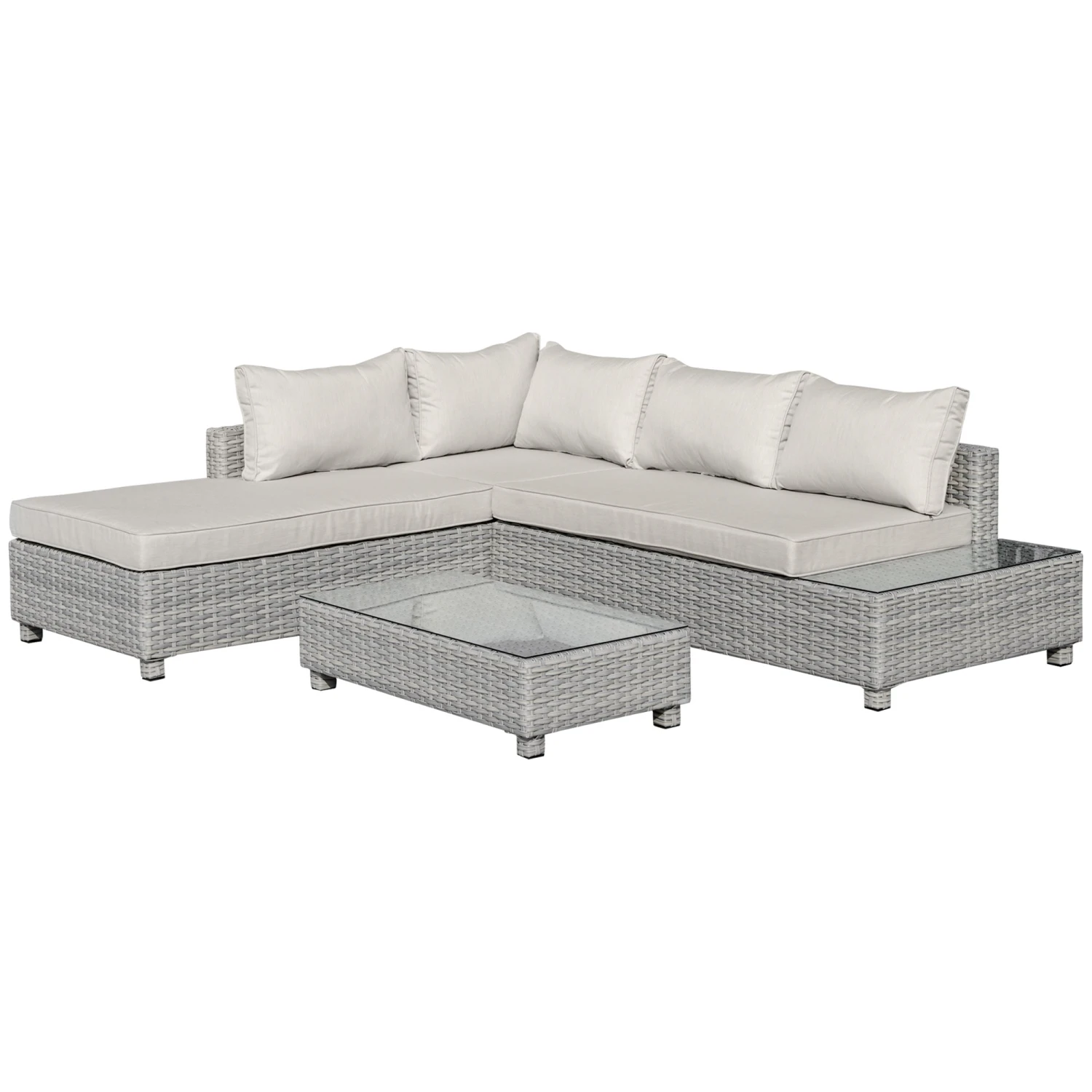 Outsunny Rattan Corner Sofa Set With Coffee Table 3 Piece 2m - Grey 1 Outsunny Rattan Corner Sofa Set With Coffee Table 3 Piece 2m - Grey