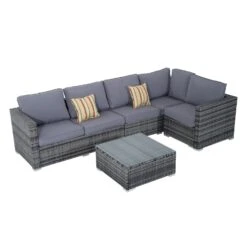 Outsunny Rattan Corner Sofa Set With Coffee Table - Grey