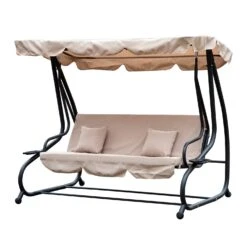 Outsunny 2-in-1 Garden Swing Chair - Light Brown