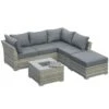 Outsunny Rattan Corner Sofa Set With Table & Ice Bucket - Light Grey