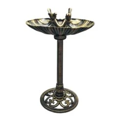 Silver & Stone Outdoor Bird Bath Clam Style 80cm - Bronze Effect