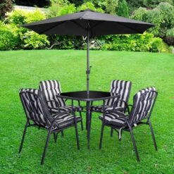 Silver & Stone Windsor Premium Padded 6 Piece Table & Chair Set- Grey -OUTSUNNY Store 1558352677 05364100