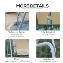 Outsunny Steel Garden Love Seat Swing Chair - Beige -OUTSUNNY Store 1623857021 48702200