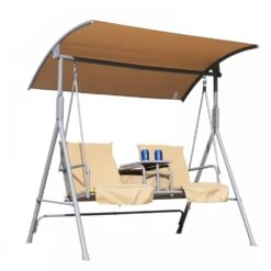 Outsunny Steel Garden Love Seat Swing Chair - Beige -OUTSUNNY Store 1623857026 72010200
