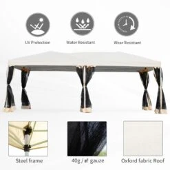 Outsunny 3 X 6 M Pop Up Gazebo With Mesh Sidewalls And Storage Bag, Party Tent Canopy Marquee For Garden, Patio - Beige -OUTSUNNY Store 1624009103 70224300