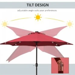Outsunny Outdoor Umbrella Parasol With LED Solar Lights - Red -OUTSUNNY Store 1624009122 10625400