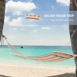 Outsunny Portable Cotton Double Hammock Bed With Pillow - Green -OUTSUNNY Store 1624009332 58013000 2a4695b3 bf39 4d93 b74f 790586a64c70