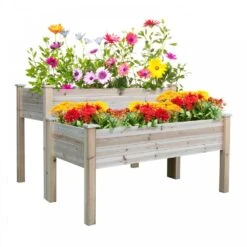 2 Piece Elevated Wooden Planter -OUTSUNNY Store 1624009612 40832500