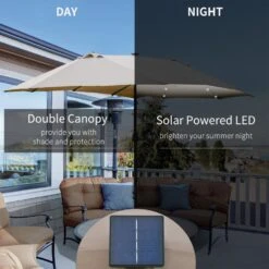 Outsunny 4.4 M Double-Sided Parasol Umbrella With LED Solar Lights - Khaki -OUTSUNNY Store 1624009696 04846800 f0171688 5636 4186 bd1b 4763ca988d39