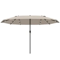Outsunny 4.4 M Double-Sided Parasol Umbrella With LED Solar Lights - Khaki