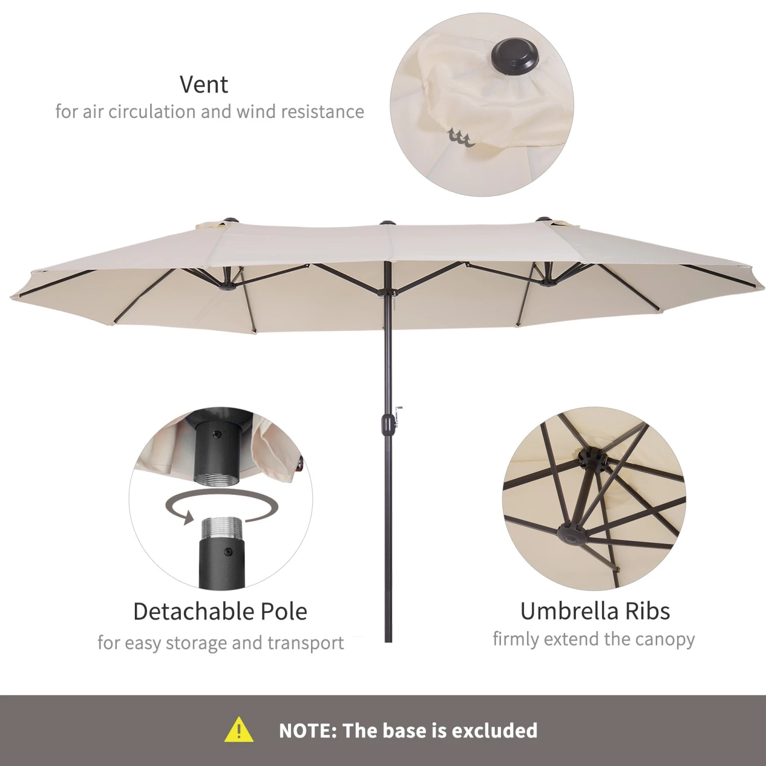 Oasis 4.6 M Double Sided Garden Parasol - Cream 7 Oasis 4.6 M Double Sided Garden Parasol - Cream - Image 7