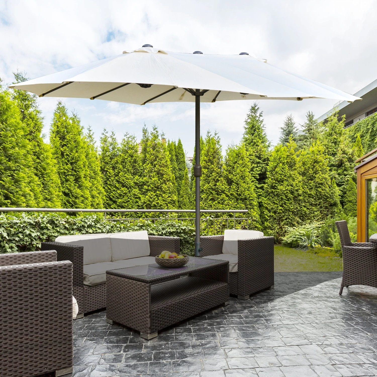 Oasis 4.6 M Double Sided Umbrella Parasol - White 2 Oasis 4.6 M Double Sided Umbrella Parasol - White - Image 2