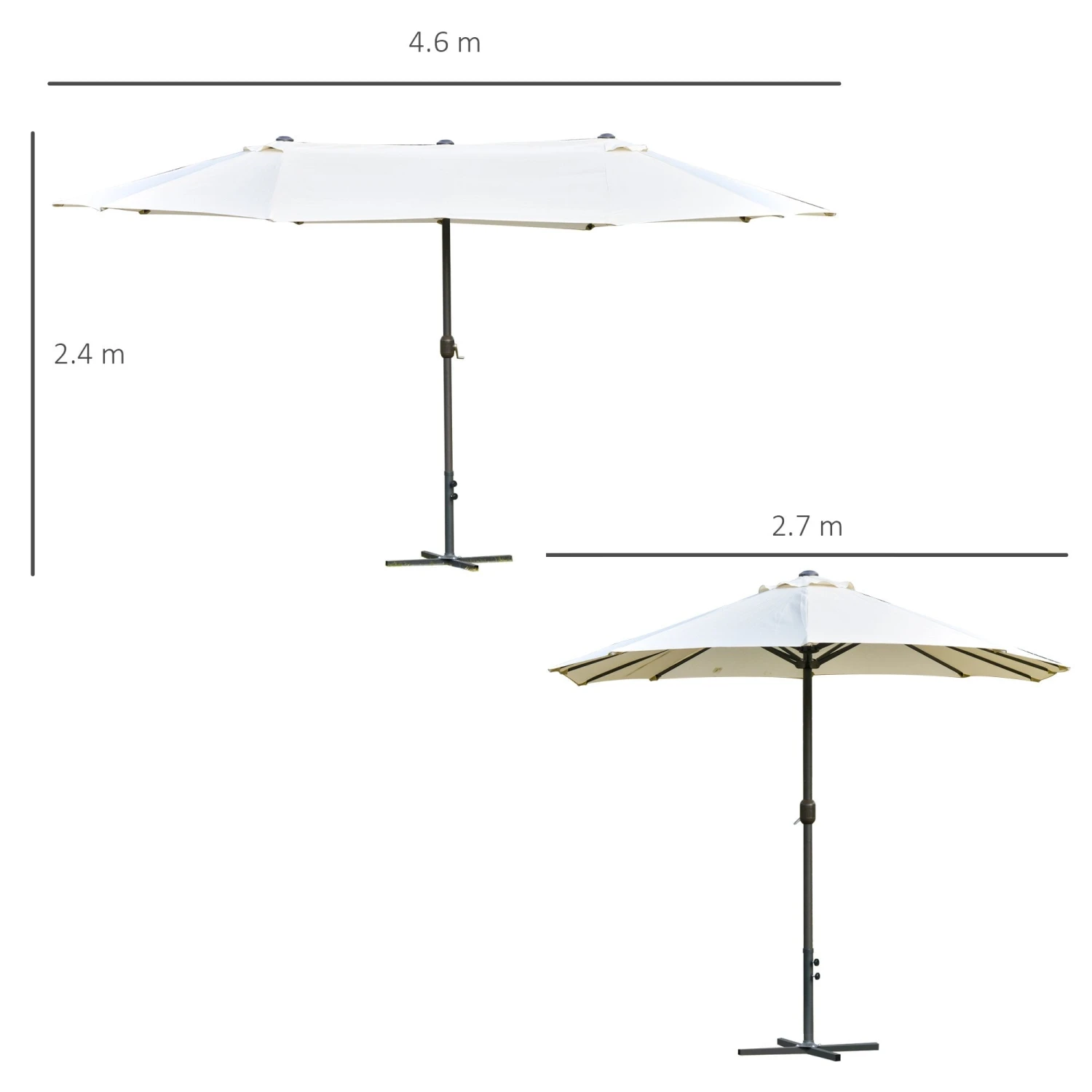 Oasis 4.6 M Double Sided Umbrella Parasol - White 3 Oasis 4.6 M Double Sided Umbrella Parasol - White - Image 3