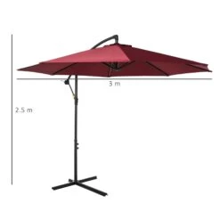 Outsunny Steel Hanging Banana Umbrella Parasol - Red -OUTSUNNY Store 1624014842 70779500