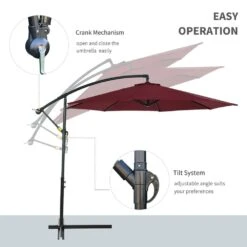 Outsunny Steel Hanging Banana Umbrella Parasol - Red -OUTSUNNY Store 1624014843 91374100