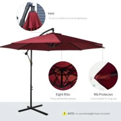 Outsunny Steel Hanging Banana Umbrella Parasol - Red -OUTSUNNY Store 1624014847 11895200