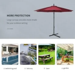 Outsunny Steel Hanging Banana Umbrella Parasol - Red -OUTSUNNY Store 1624014848 59368000