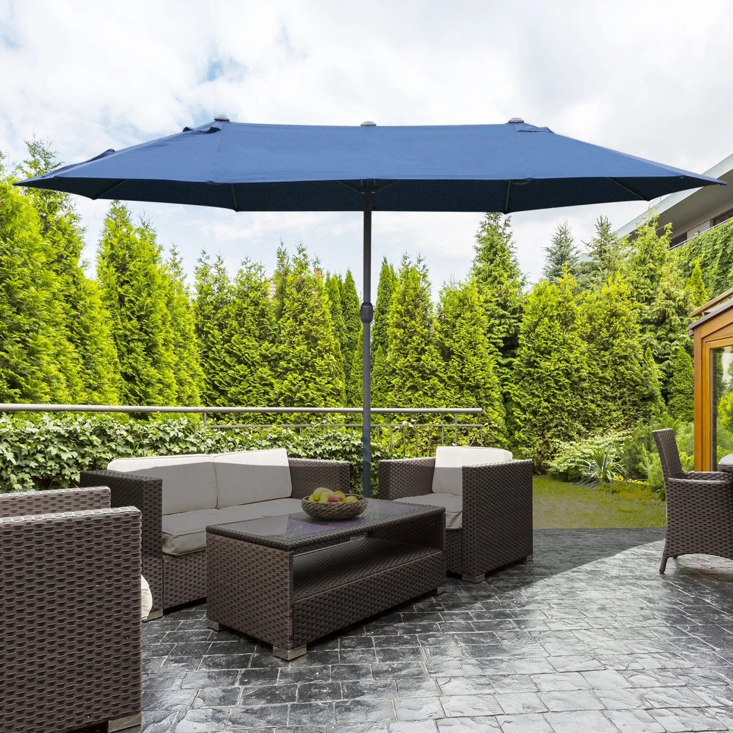 Outsunny Double Sided Umbrella Parasol With Cross Base 4.6 M - Blue 2 Outsunny Double Sided Umbrella Parasol With Cross Base 4.6 M - Blue - Image 2