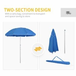 Oasis 1.9 M Beach Umbrella Parasol With Ajustable Angle And Carry Bag - Blue -OUTSUNNY Store 1624015074 48642200