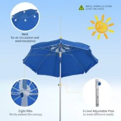 Oasis 1.9 M Beach Umbrella Parasol With Ajustable Angle And Carry Bag - Blue -OUTSUNNY Store 1624015077 76965100