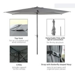 Oasis 3 X 2 M Adjustable Title Crank Garden Parasol - Grey -OUTSUNNY Store 1624015167 51375800
