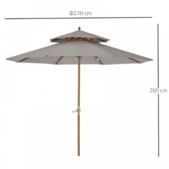 Outsunny Double Tier Wooden Umbrella Parasol 2.7m - Grey 12 Outsunny Double Tier Wooden Umbrella Parasol 2.7m - Grey -OUTSUNNY Store 1624015412 24402100