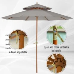 Outsunny Double Tier Wooden Umbrella Parasol 2.7m - Grey 15 Outsunny Double Tier Wooden Umbrella Parasol 2.7m - Grey -OUTSUNNY Store 1624015417 24997200