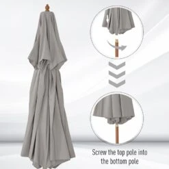 Outsunny Double Tier Wooden Umbrella Parasol 2.7m - Grey 17 Outsunny Double Tier Wooden Umbrella Parasol 2.7m - Grey -OUTSUNNY Store 1624015420 23716300
