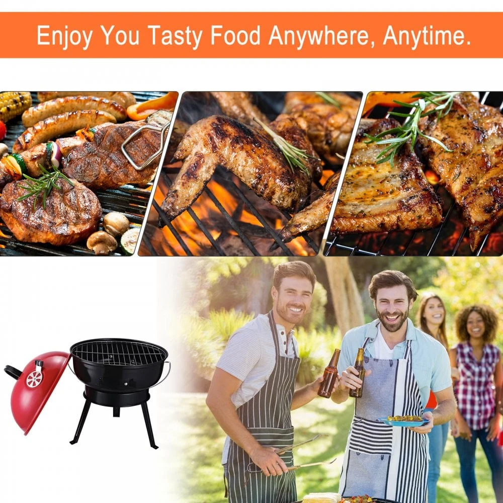 Outsunny Compact Portable Charcoal BBQ Grill - Red 7 Outsunny Compact Portable Charcoal BBQ Grill - Red - Image 7