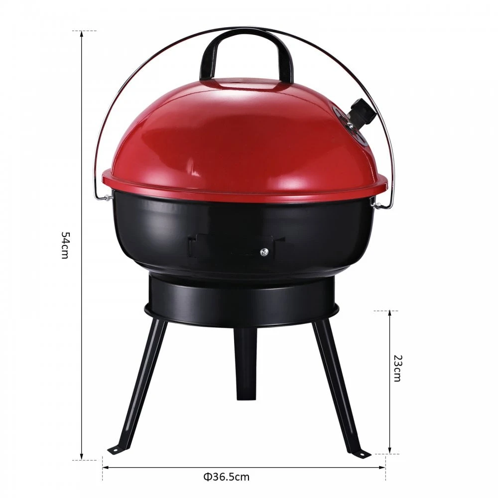 Outsunny Compact Portable Charcoal BBQ Grill - Red 3 Outsunny Compact Portable Charcoal BBQ Grill - Red - Image 3
