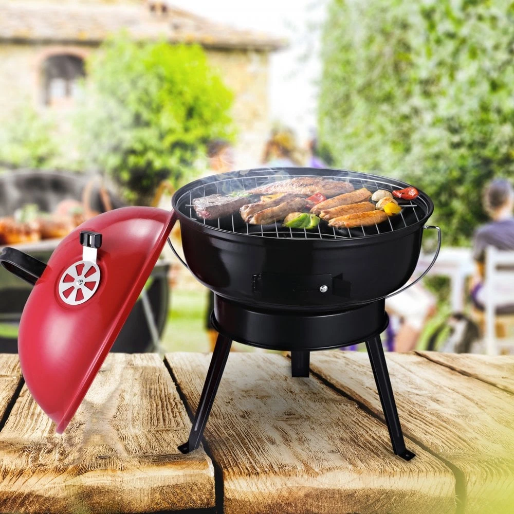 Outsunny Compact Portable Charcoal BBQ Grill - Red 2 Outsunny Compact Portable Charcoal BBQ Grill - Red - Image 2