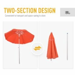 Oasis 1.9 M Beach Umbrella Parasol With Adjustable Angle And Carry Bag - Orange -OUTSUNNY Store 1624015486 07917200