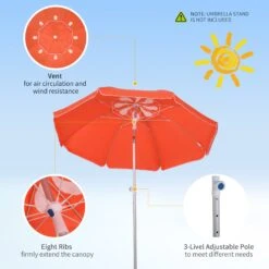 Oasis 1.9 M Beach Umbrella Parasol With Adjustable Angle And Carry Bag - Orange -OUTSUNNY Store 1624015494 96201800