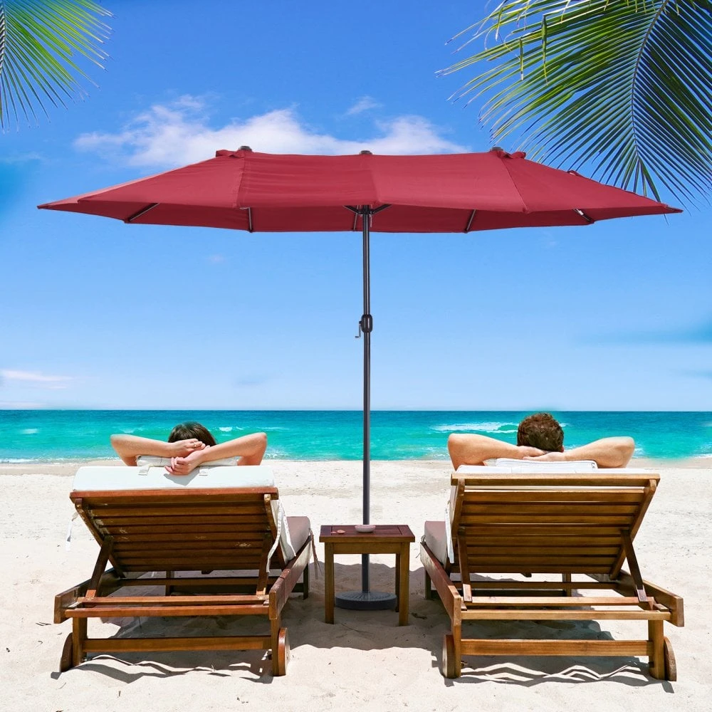 Oasis 4.6 M Double-Sided Umbrella Parasol - Wine Red 2 Oasis 4.6 M Double-Sided Umbrella Parasol - Wine Red - Image 2