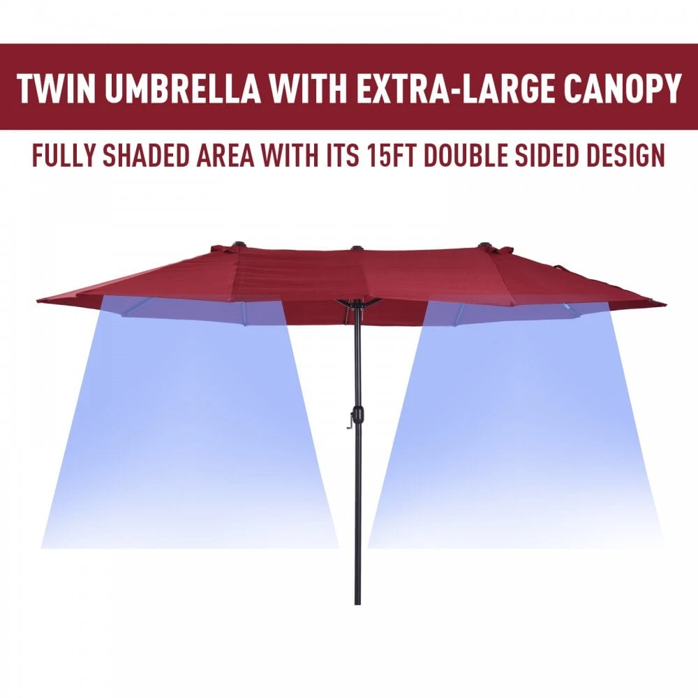 Oasis 4.6 M Double-Sided Umbrella Parasol - Wine Red 4 Oasis 4.6 M Double-Sided Umbrella Parasol - Wine Red - Image 4