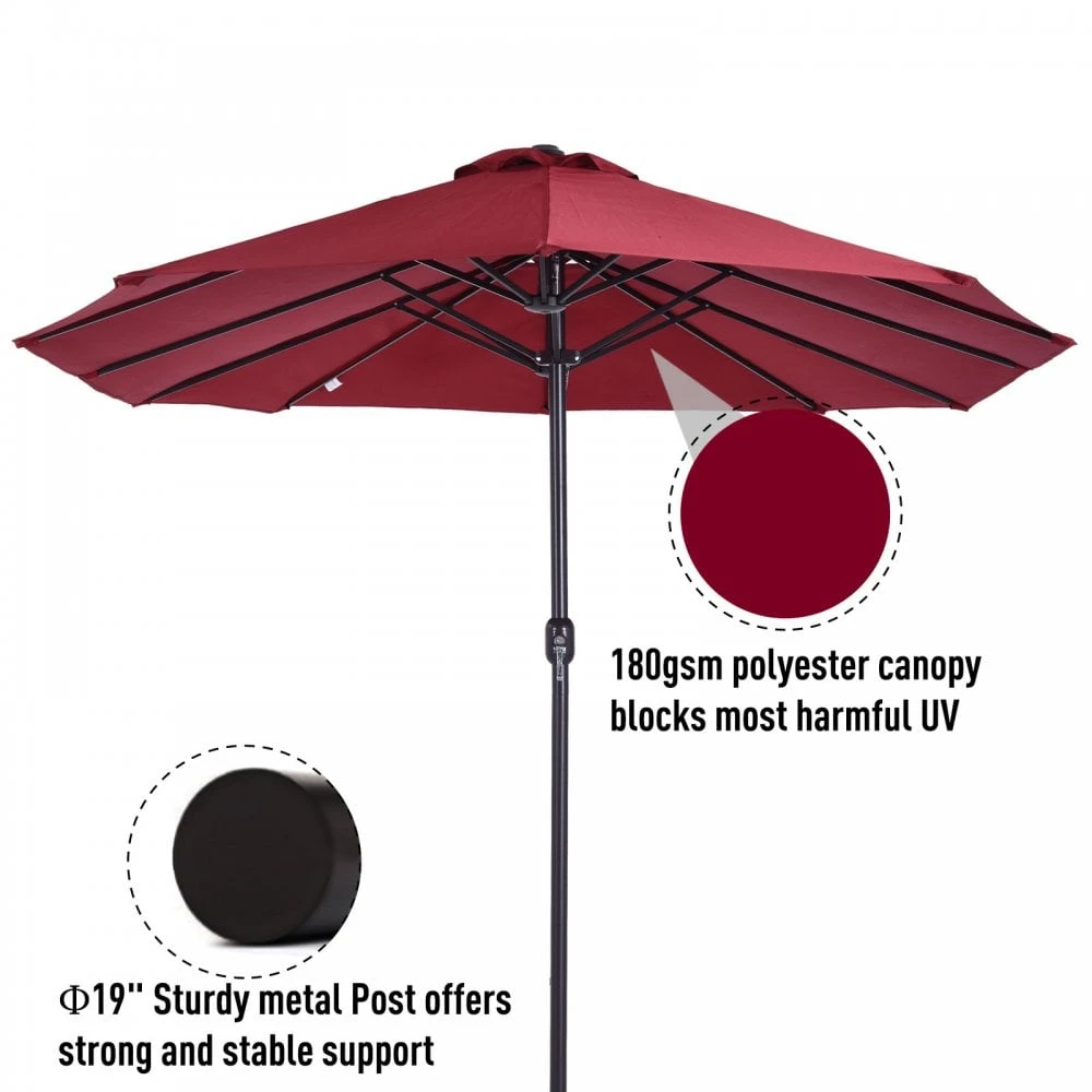 Oasis 4.6 M Double-Sided Umbrella Parasol - Wine Red 5 Oasis 4.6 M Double-Sided Umbrella Parasol - Wine Red - Image 5