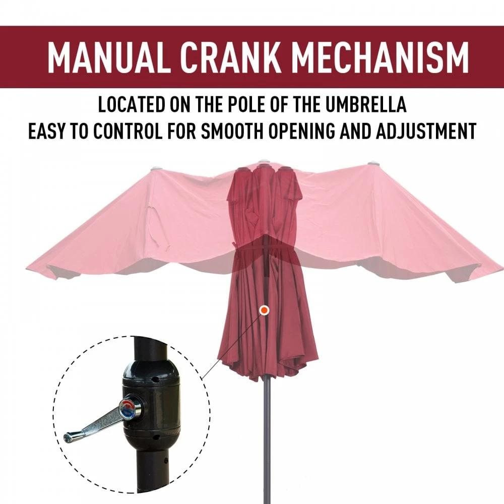Oasis 4.6 M Double-Sided Umbrella Parasol - Wine Red 6 Oasis 4.6 M Double-Sided Umbrella Parasol - Wine Red - Image 6