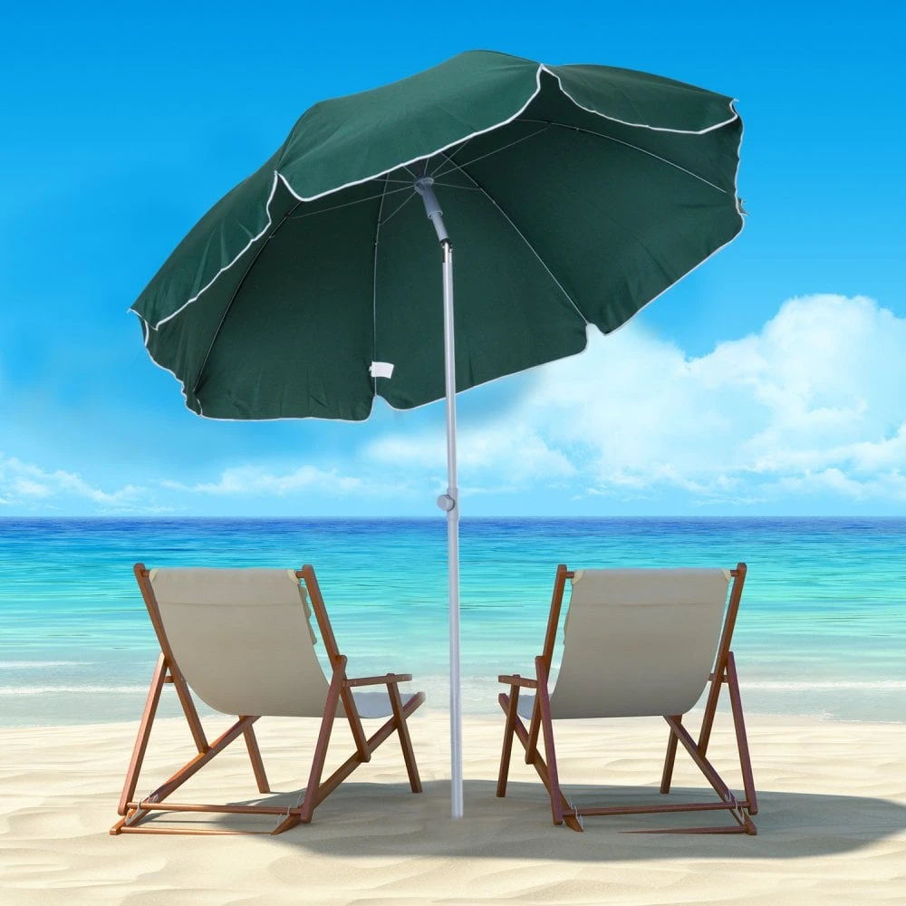 Oasis 2.2 M Steel Beach Umbrella Parasol - Dark Green 2 Oasis 2.2 M Steel Beach Umbrella Parasol - Dark Green - Image 2